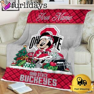 Custom Name NCAA Ohio State Buckeyes Minnie Christmas Fleece Blanket