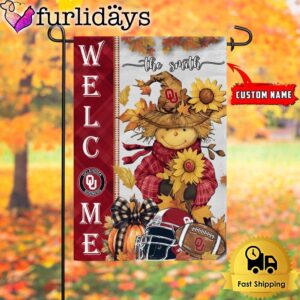 Custom Name NCAA Oklahoma Sooners Football Fall Scarecrows Garden Flag