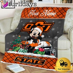 Custom Name NCAA Oklahoma State Cowboys Mickey Christmas Fleece Blanket