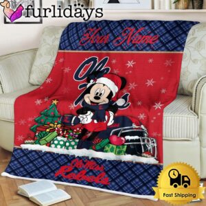 Custom Name NCAA Ole Miss Rebels Mickey Christmas Fleece Blanket