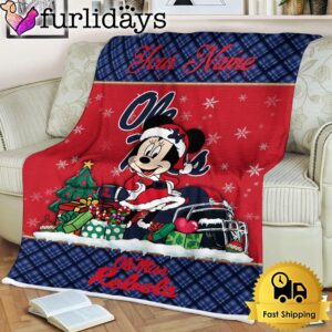 Custom Name NCAA Ole Miss Rebels Minnie Christmas Fleece Blanket