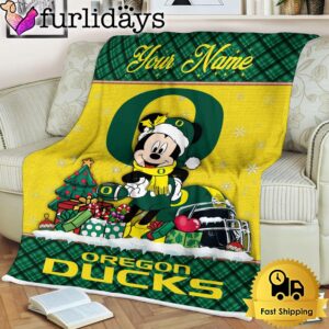 Custom Name NCAA Oregon Ducks Mickey Christmas Fleece Blanket