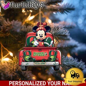 Custom Name NCAA Oregon Ducks Red Truck With Mickey Mouse Ornament