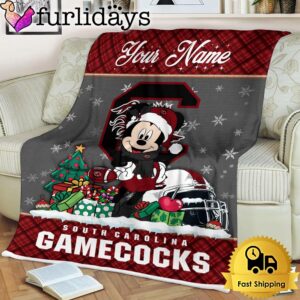 Custom Name NCAA South Carolina Gamecocks Mickey Christmas Fleece Blanket