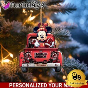 Custom Name NCAA South Carolina Gamecocks Red Truck With Mickey Mouse Ornament