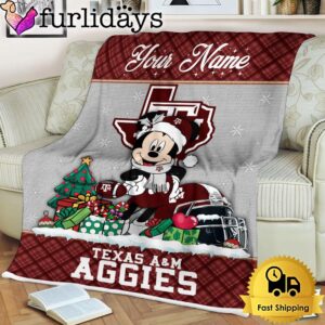 Custom Name NCAA Texas A_M Aggies Mickey Christmas Fleece Blanket