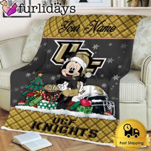 Custom Name NCAA UCF Knights Mickey Christmas Fleece Blanket