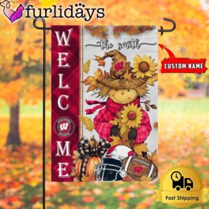 Custom Name NCAA Wisconsin Badgers Football Fall Scarecrows Garden Flag