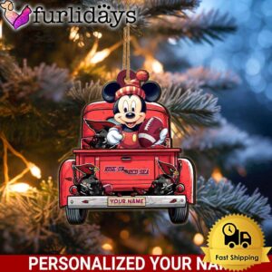 Custom Name NFL Arizona Cardinals Red Truck With Mickey Mouse Ornament