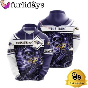 Custom Name NFL Baltimore Ravens Skeleton Pharaon 3D Hoodie