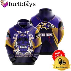 Custom Name NFL Baltimore Ravens Skull All Over Print