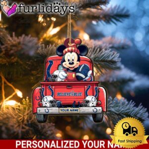 Custom Name NFL Indianapolis Colts Red Truck With Mickey Mouse Ornament