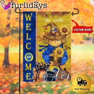 Custom Name NFL Los Angeles Rams Football Fall Scarecrows Garden Flag