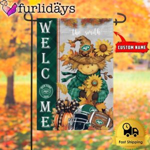 Custom Name NFL New York Jets Football Fall Scarecrows Garden Flag