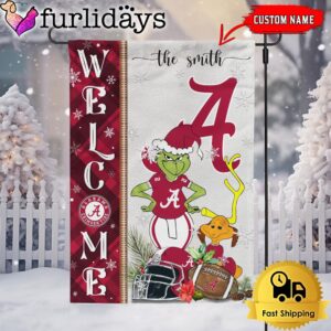 Custom NCAA Alabama Crimson Tide Football Grinch Christmas Welcome Garden Flag