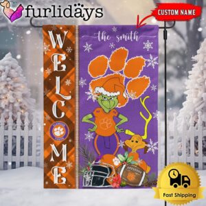 Custom NCAA Clemson Tigers Football Grinch Christmas Welcome Garden Flag