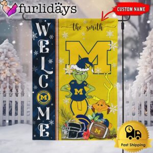 Custom NCAA Michigan Wolverines Football Grinch Christmas Welcome Garden Flag