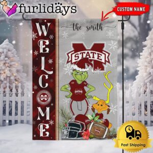 Custom NCAA Mississippi State Bulldogs Football Grinch Christmas Welcome Garden Flag