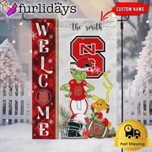 Custom NCAA NC State Wolfpack Football Grinch Christmas Welcome Garden Flag