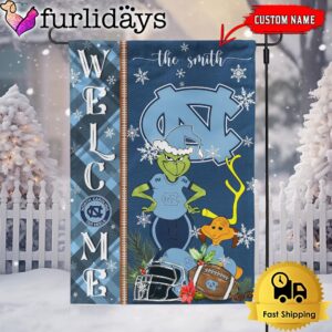 Custom NCAA North Carolina Tar Heels Football Grinch Christmas Welcome Garden Flag