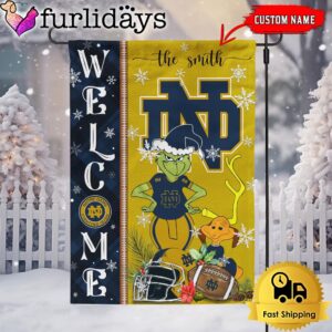 Custom NCAA Notre Dame Fighting Irish Football Grinch Christmas Welcome Garden Flag