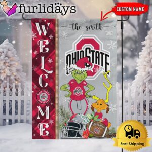 Custom NCAA Ohio State Buckeyes Football Grinch Christmas Welcome Garden Flag