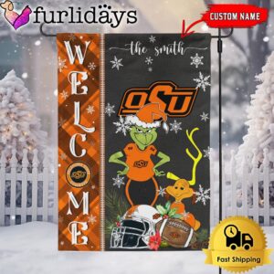 Custom NCAA Oklahoma State Cowboys Football Grinch Christmas Welcome Garden Flag