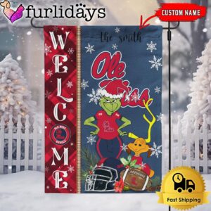 Custom NCAA Ole Miss Rebels Football Grinch Christmas Welcome Garden Flag