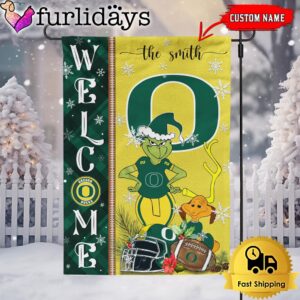 Custom NCAA Oregon Ducks Football Grinch Christmas Welcome Garden Flag