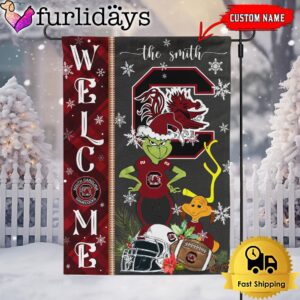 Custom NCAA South Carolina Gamecocks Football Grinch Christmas Welcome Garden Flag