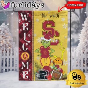 Custom NCAA USC Trojans Football Grinch Christmas Welcome Garden Flag