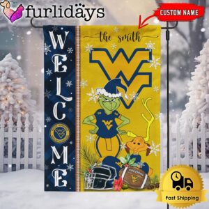 Custom NCAA West Virginia Mountaineers Football Grinch Christmas Welcome Garden Flag