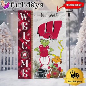 Custom NCAA Wisconsin Badgers Football Grinch Christmas Welcome Garden Flag