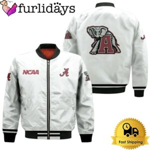 NCAA Alabama Crimson Tide Classic White With Mascot Logo Bomber Jacket