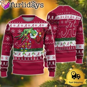 NCAA Alabama Crimson Tide Merry Christmas Grinch Hand Ugly Christmas Sweater