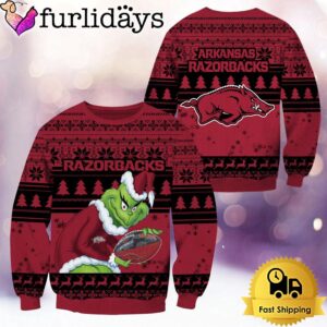 NCAA Arkansas Razorbacks Grinch Custom Name Ugly Christmas Sweater