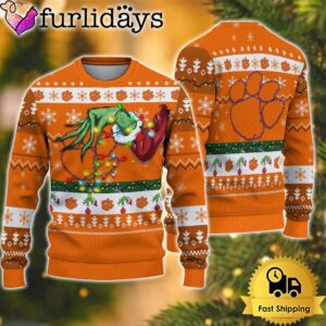 NCAA Clemson Tigers Merry Christmas Grinch Hand Ugly Christmas Sweater