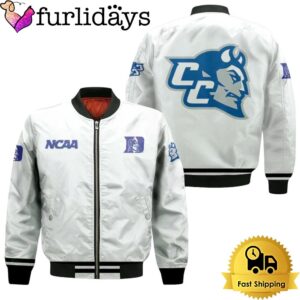 NCAA Duke Blue Devils Classic White With Mascot Logo Bomber Jacket