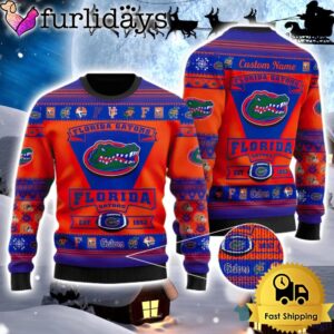 NCAA Florida Gators Logo Custom Name For Football Fans Ugly Christmas Sweater