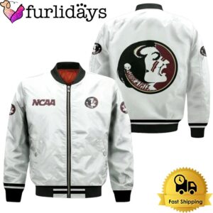 NCAA Florida State Seminoles Classic White With Mascot Logo Bomber Jacket