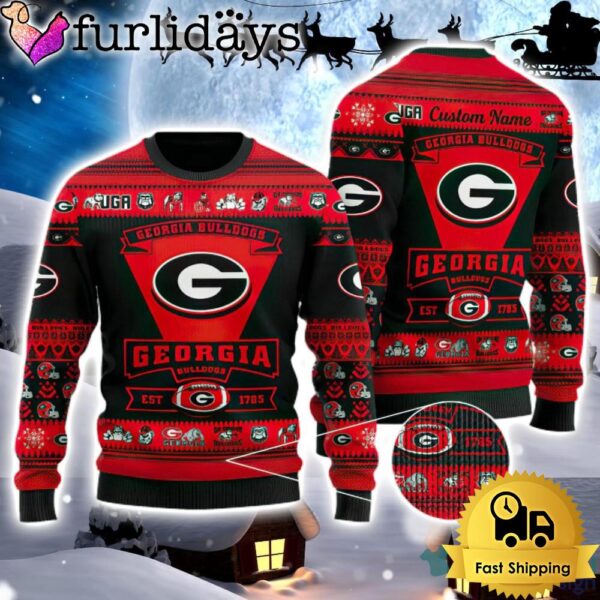 NCAA Georgia Bulldogs Logo Custom Name For Football Fans Ugly Christmas Sweater