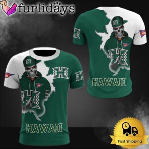 NCAA Hawaii Rainbow Warriors Halloween Skeleton All Over Print T Shirt