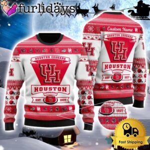 NCAA Houston Cougars Logo Custom Name For Football Fans Ugly Christmas Sweater