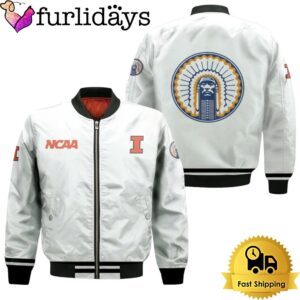 NCAA Illinois Fighting Illini Classic White With Mascot Bomber Jacket