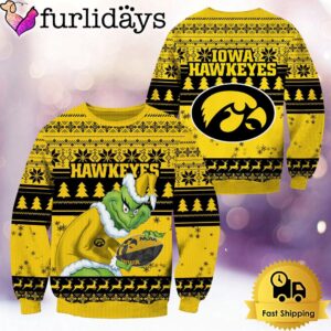 NCAA Iowa Hawkeyes Grinch Custom Name Ugly Christmas Sweater