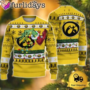 NCAA Iowa Hawkeyes Merry Christmas Grinch Hand Ugly Christmas Sweater