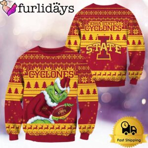 NCAA Iowa State Cyclones Grinch Custom Name Ugly Christmas Sweater