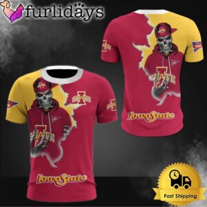 NCAA Iowa State Cyclones Halloween Skeleton All Over Print T Shirt