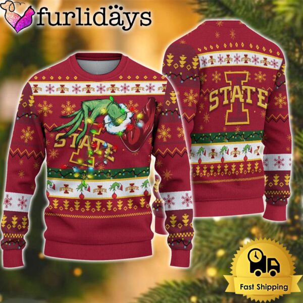 NCAA Iowa State Cyclones Merry Christmas Grinch Hand Ugly Christmas Sweater