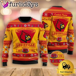 NCAA Louisville Cardinals Football Team Logo Custom Ugly Christmas Sweater